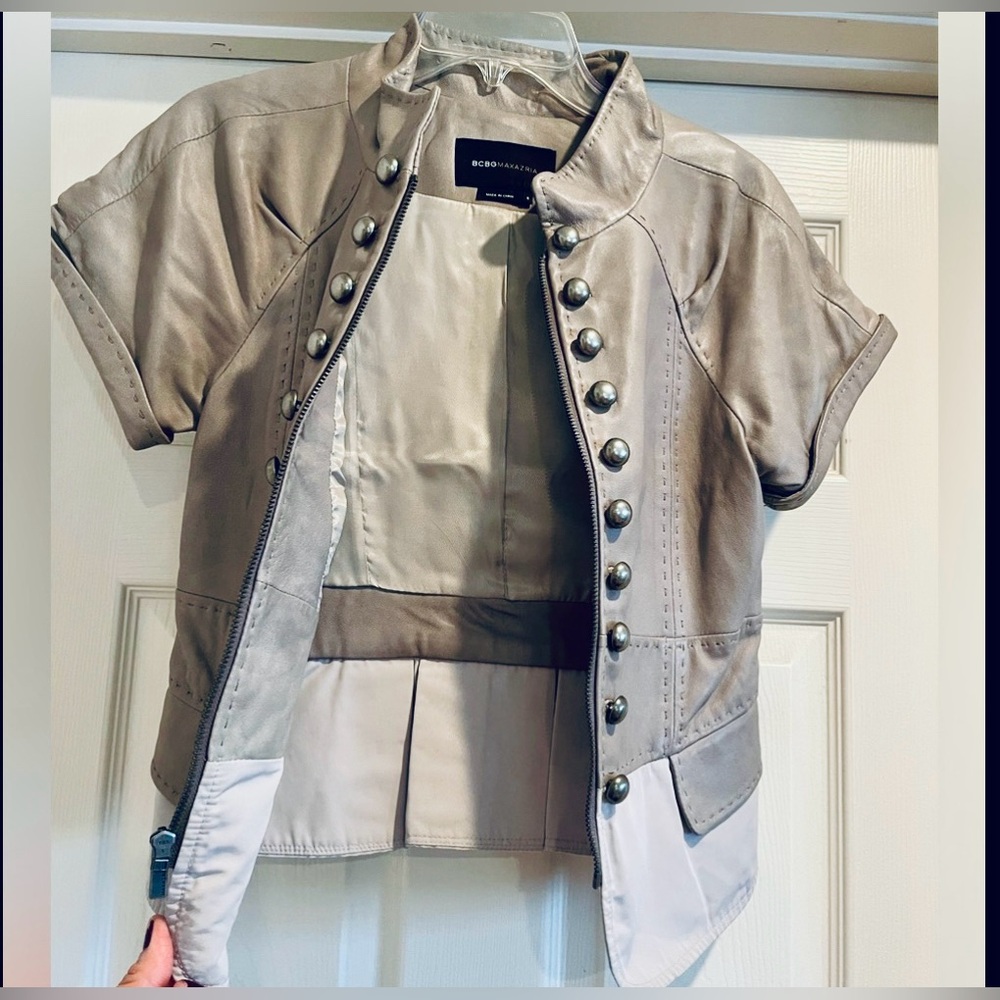 BCBG Max Azria Military Style Leather Jacket - Picture 6 of 9